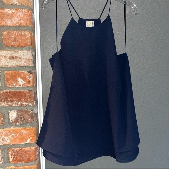 Paper Crane Polyester Tank & Olivia Moon Sheer Silk Sleeveless Blouse - Navy- L - Picture 9 of 13